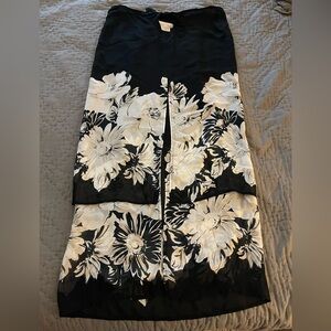 White House Black Market Black White Floral Tiered Maxi Skirt XS Sheer Layers
